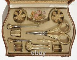 Old Sewing Kit Gold Silver Embroidery Scissors Sewing Gilt Case