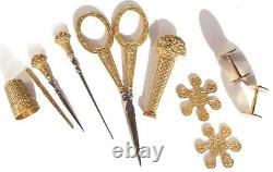 Old Sewing Kit Gold Silver Embroidery Scissors Sewing Gilt Case