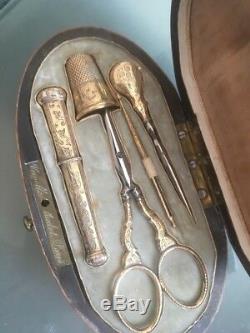 Old Sewing Kit Vervelle Audot Silver Vermeil Sewing Set