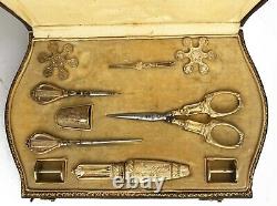 Old Sewing Necessary Argent Vermeil Scissors Embroidery Scissors With Coutre Case