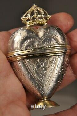 Old Silver Antique Massive Solid Silver Reliquary Heart Box