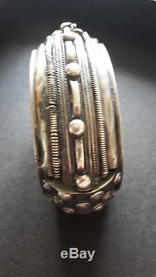 Old Silver Bracelet Massive Ethnic Origin, Vintage Silver Cuff, Yemen
