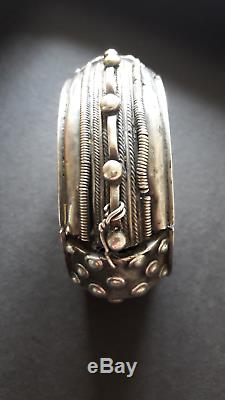 Old Silver Bracelet Massive Ethnic Origin, Vintage Silver Cuff, Yemen