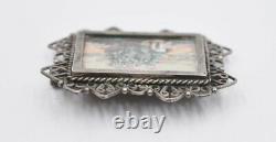 Old Silver Brooch With Miniature Gouache Signed J Granjon Basque River
