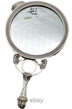 Old Silver Double-Sided Hand Mirror with Lion Head Handles
