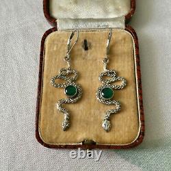 Old Silver Earrings Massif Serpent Jade Bijou Creator