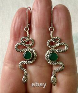 Old Silver Earrings Massif Serpent Jade Bijou Creator