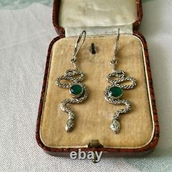 Old Silver Earrings Massif Serpent Jade Bijou Creator