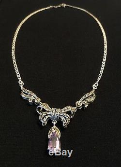 Old Silver Necklace 925 With Amethyste & Marcasite / Silver Necklace