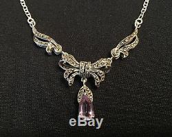 Old Silver Necklace 925 With Amethyste & Marcasite / Silver Necklace