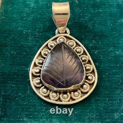 Old Silver Pendant Massive Very Worked Amethyst Sculpted Natural Insize