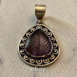 Old Silver Pendant Massive Very Worked Amethyst Sculpted Natural Insize
