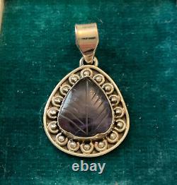 Old Silver Pendant Massive Very Worked Amethyst Sculpted Natural Insize