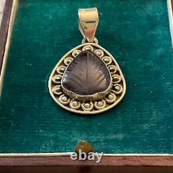 Old Silver Pendant Massive Very Worked Amethyst Sculpted Natural Insize