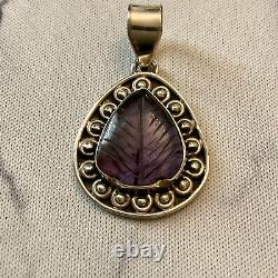Old Silver Pendant Massive Very Worked Amethyst Sculpted Natural Insize