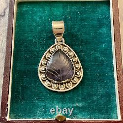 Old Silver Pendant Massive Very Worked Amethyst Sculpted Natural Insize