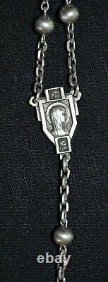 Old Silver Solid Ball Rosary Crab Stamp