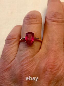 Old Silver Solid Gold/Rose Solitaire Ring Genuine Ruby Size 55