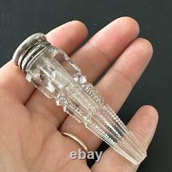 Old Small Cut Crystal Salt Bottle 19th Century Solid Silver 1930 Art Nouveau