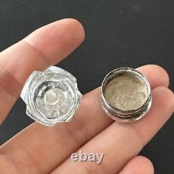 Old Small Cut Crystal Salt Bottle 19th Century Solid Silver 1930 Art Nouveau