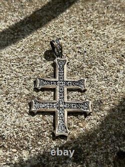 Old Solid Silver Art Nouveau Pendant double Lorraine Cross