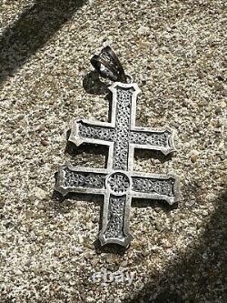 Old Solid Silver Art Nouveau Pendant double Lorraine Cross