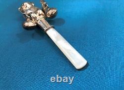 Old Solid Silver Rattle Punched And Mother-of-pearl Bear Bear Baby 925 Sterling