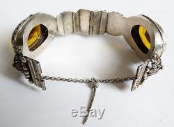 Old Solid Silver Rigid Bracelet + Yellow Stones Etnique Silver