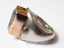 Old Solid Silver Ring And Gold And Topaz Ring + Rubies Silver Ring Jewel