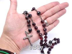 Old Solid Silver Rosary Beads And Red Garnets XIX