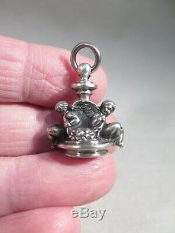 Old Stamp Seal Charm Pendant Chatelaine Sterling Silver Angel Wings
