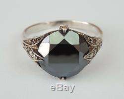 Old Sterling Silver Hematite Ring Size 55/56 Antique Silver Silber Ring