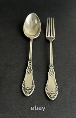 Old Sterling Silver Minerva Floral Fork and Spoon Set in Antique Box