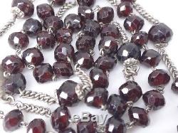 Old Sterling Silver Rosary And Genuine Garnets Cross Reliquary XIX