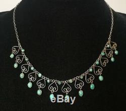 Old Turquoise Necklace In Sterling Silver