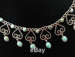 Old Turquoise Necklace In Sterling Silver