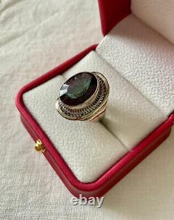 Old Unique Solid Silver Ring Intricately Crafted Genuine Mystic Topaz T55
