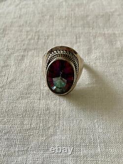 Old Unique Solid Silver Ring Intricately Crafted Genuine Mystic Topaz T55