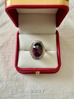 Old Unique Solid Silver Ring Intricately Crafted Genuine Mystic Topaz T55