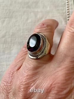 Old Unique Solid Silver Ring Intricately Crafted Genuine Mystic Topaz T55