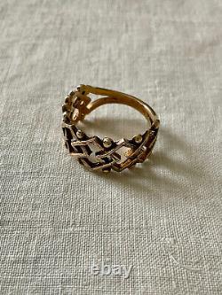 Old Vermeil Silver Solid Openwork Ring Very Beautiful Work Size 56