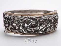 Old Very Beautiful Sterling Silver Bangle Bracelet With A Chimera 1900 Decor