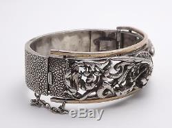 Old Very Beautiful Sterling Silver Bangle Bracelet With A Chimera 1900 Decor