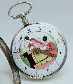 Old Watch Gosset Coq Enamel Painted To Revise Scene Antique Old Pocket Watch