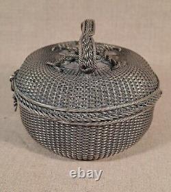 Old Woven Silver Basket from Laos and Burma Ethnic 20th Century