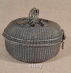 Old Woven Silver Basket from Laos and Burma Ethnic 20th Century