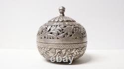 Old beautiful round silver openwork box, handmade, Middle East, 19th-20th century