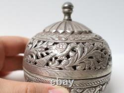 Old beautiful round silver openwork box, handmade, Middle East, 19th-20th century