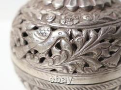 Old beautiful round silver openwork box, handmade, Middle East, 19th-20th century