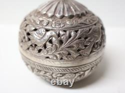 Old beautiful round silver openwork box, handmade, Middle East, 19th-20th century